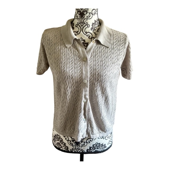 KEVO Vintage Silk Gray Button-Up Polo Crochet Knit Shirt - Picture 1 of 7